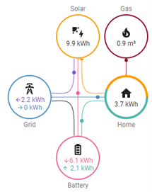 Grafische weergave van het dagelijks energieverbruik op gebouwniveau (gas en elektriciteit) in een ééngezinswoning.